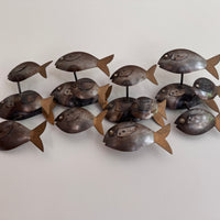 Midcentury School of Fish Metal Wall Art Brutalist Sculpture