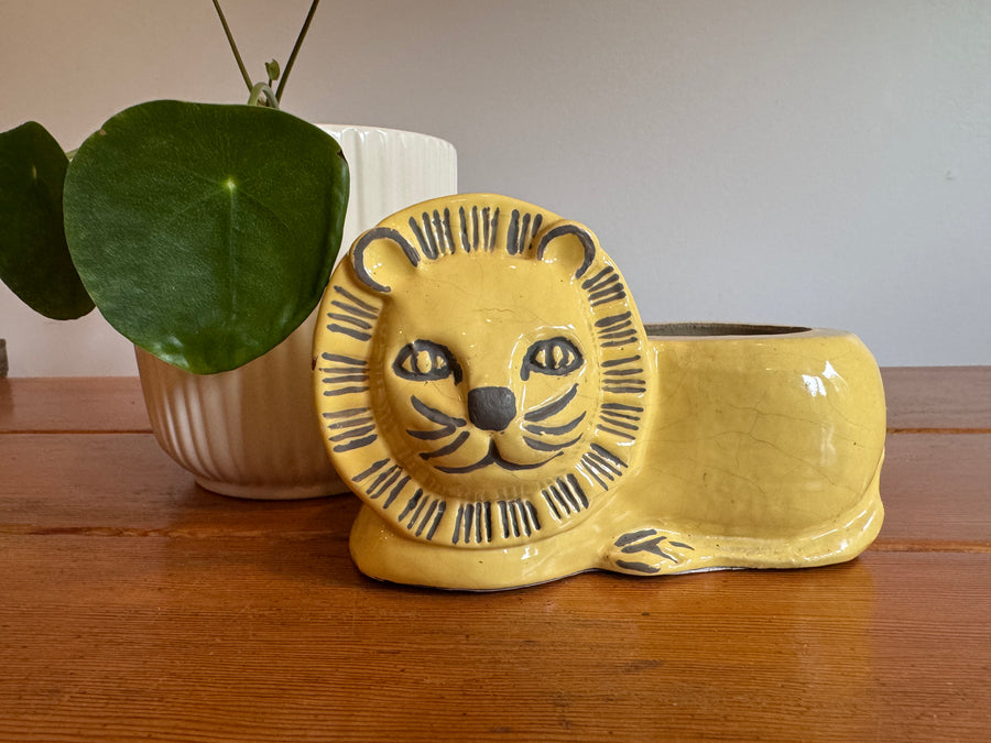Terracotta Lion Planter Painted Vintage