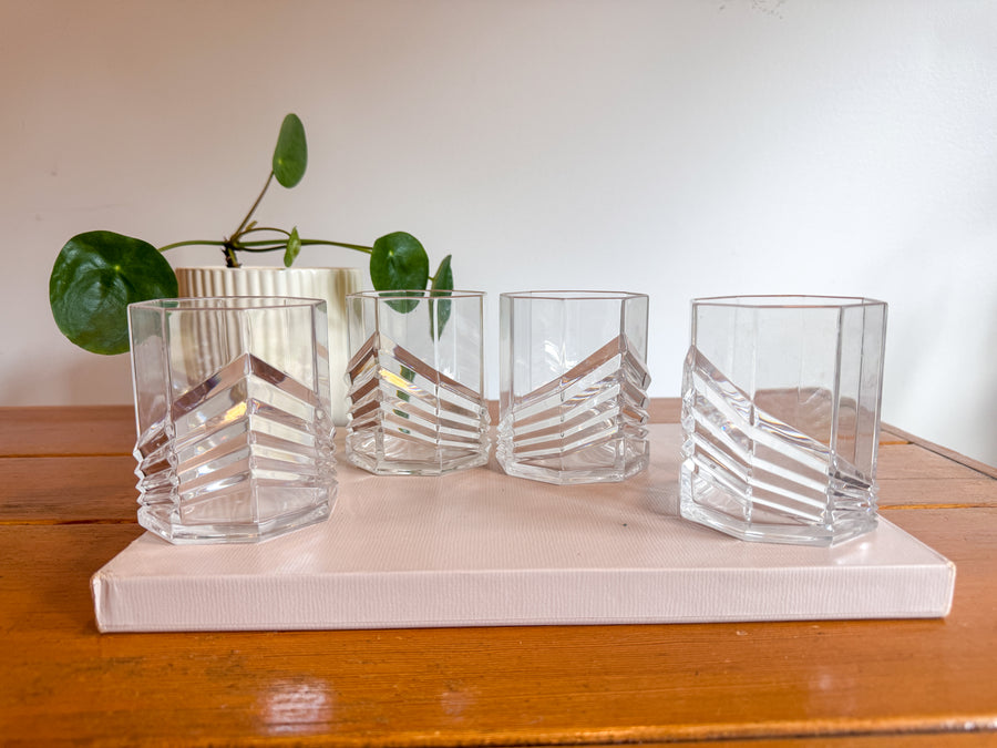 Plastic Dansk SKAL Diamond Tumblers Water Glasses Set of 4 Vintage Clear