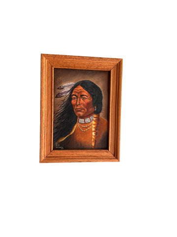 Pat Wilsky Signed Small Wooden Framed Native American Portrait on Canvas