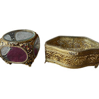 French Beveled Glass Jewelry Box with Velvet Lining 