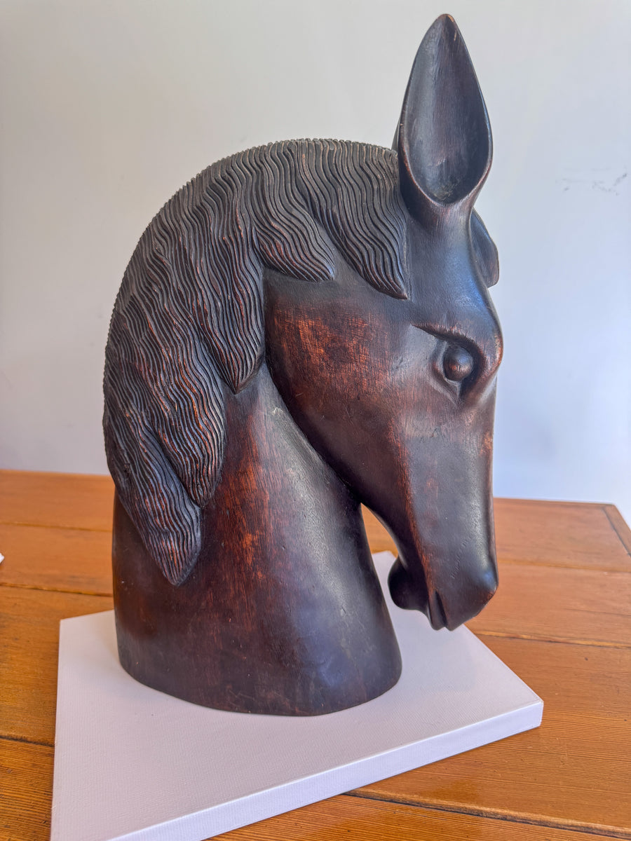 Large Carved Wood Horse Sculpture