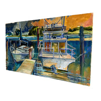 Blues boat dock Rectangular Canvas Painting Signed Martens K Sander