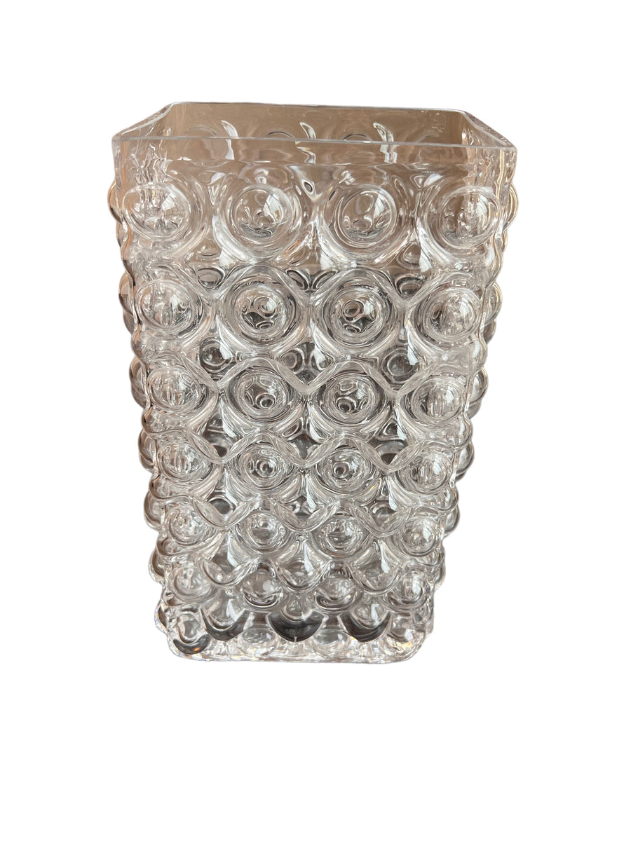 Midcentury Bubble Rounded Clear Glass Rectangular Vase