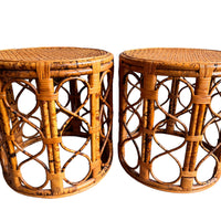 Vintage Tortoise Shell Bamboo and Cane Side Tables