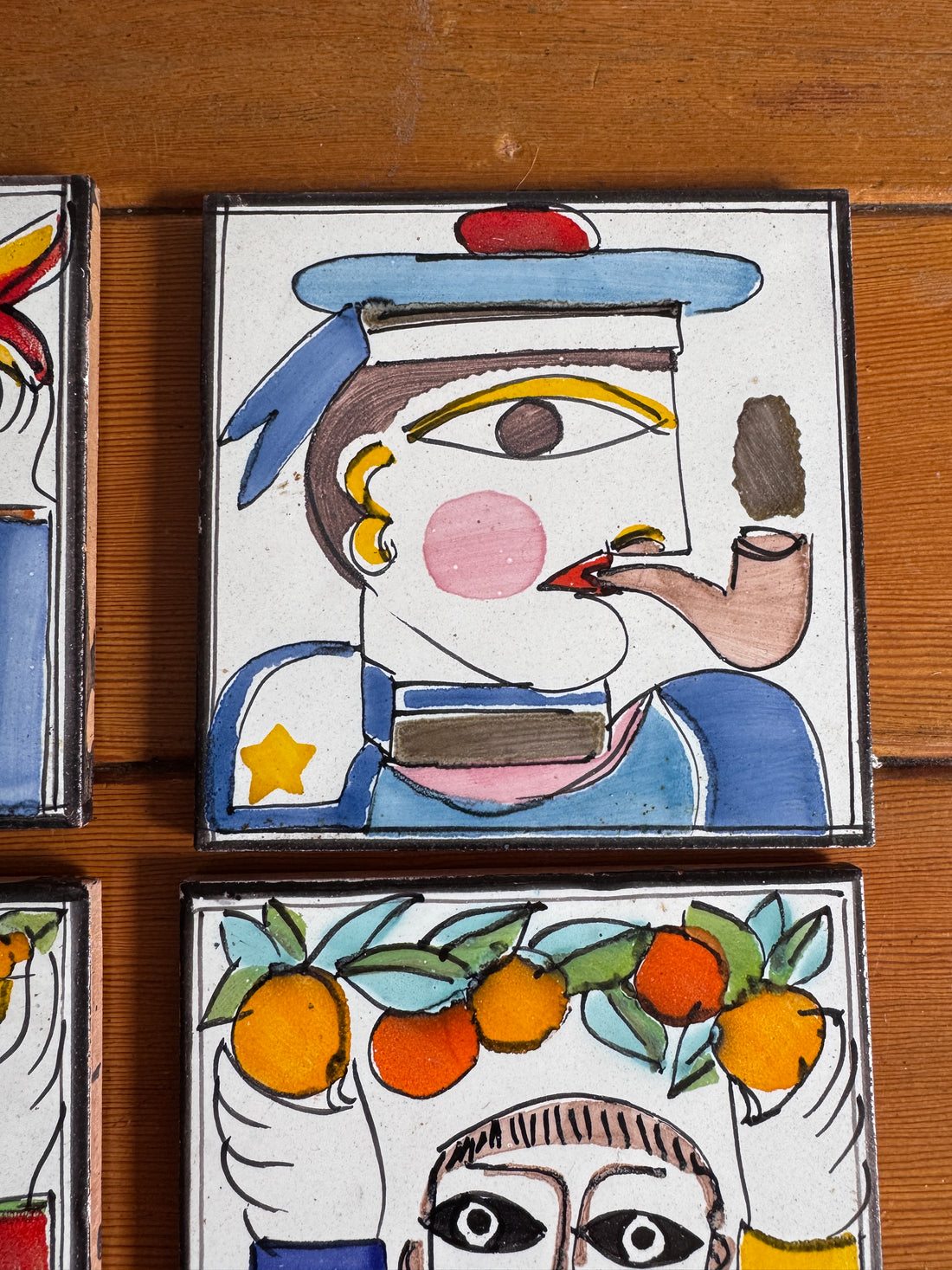 Giovanni DeSimone Ceramic Tiles Hand Painted Vintage 1960's Wall Art