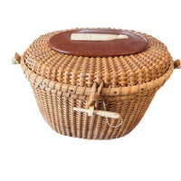 Hand Woven Lidded Basket with whale and Leather detailing