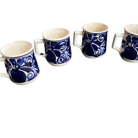  Blue painted Mexican Ceramic Mugs