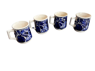  Blue painted Mexican Ceramic Mugs