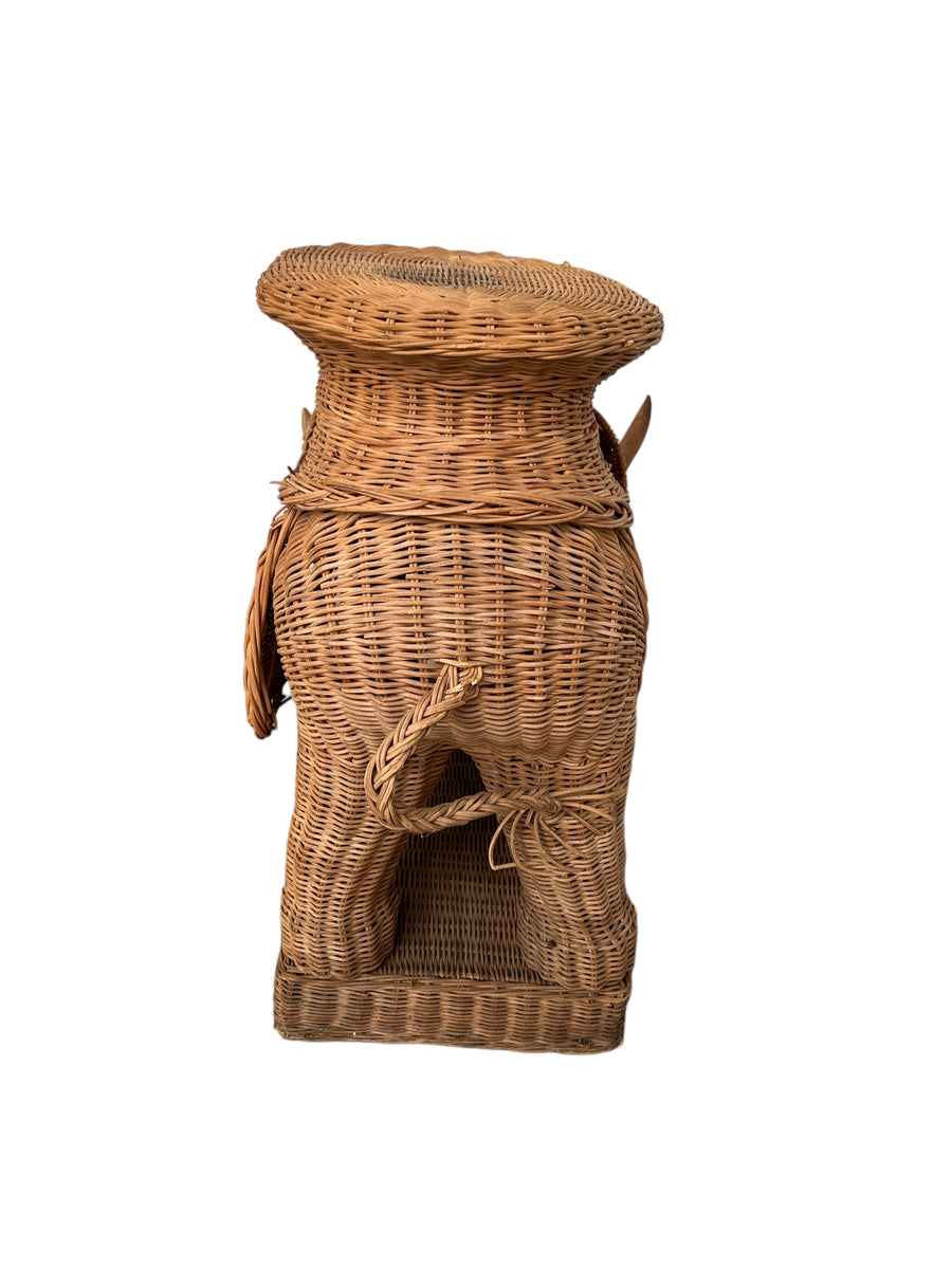 Woven Wicker Elephant Side Table Plant Stand Vintage