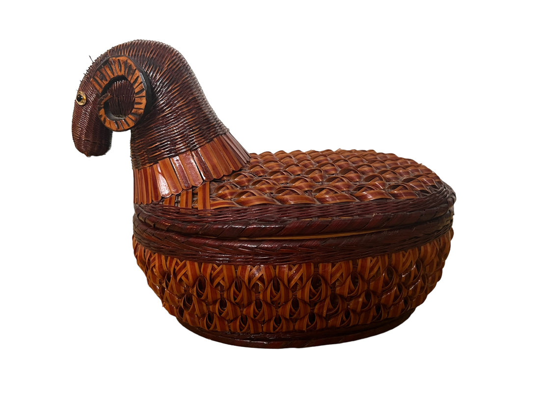 Woven Antique Ram Basket with Lid