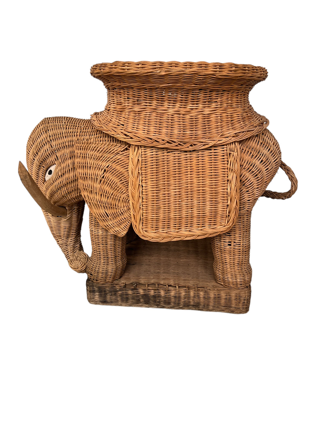 Woven Wicker Elephant Side Table Plant Stand Vintage