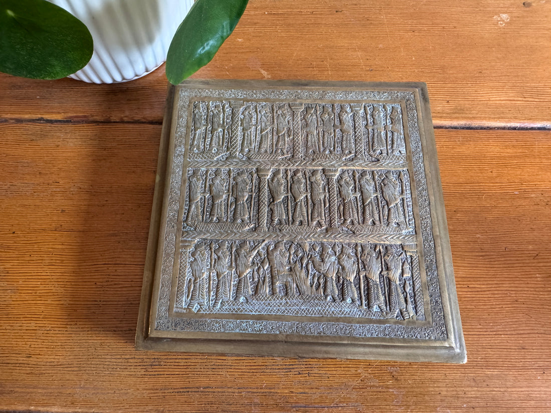 Brass Box vintage etched with Human Figures