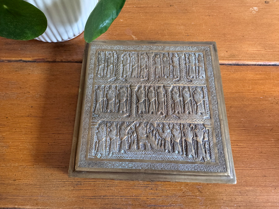 Brass Box vintage etched with Human Figures