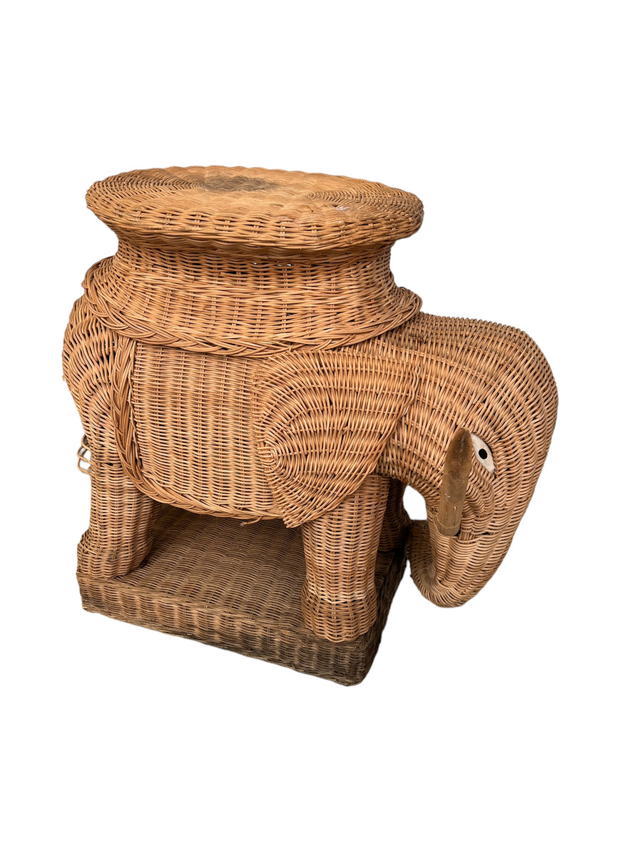 Woven Wicker Elephant Side Table Plant Stand Vintage