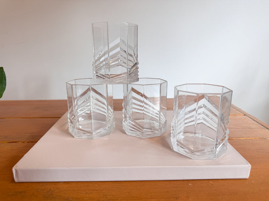 Plastic Dansk SKAL Diamond Tumblers Water Glasses Set of 4 Vintage Clear