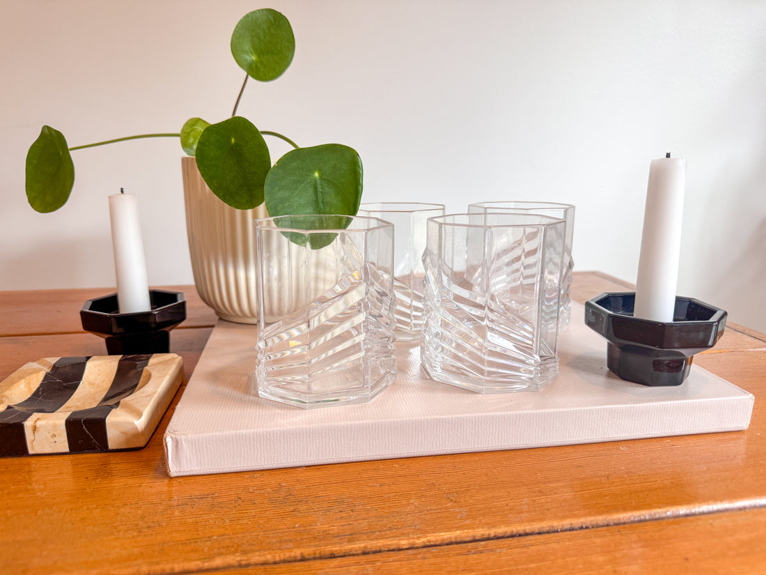 Plastic Dansk SKAL Diamond Tumblers Water Glasses Set of 4 Vintage Clear