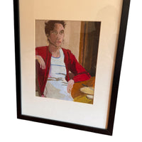 Framed Portrait of a Lady in a Red Cardigan Original Painting Wall Art