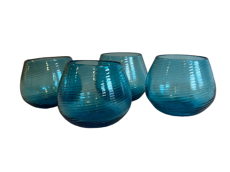 Hand Blown Blue Swirl Wine Cocktail Glasses