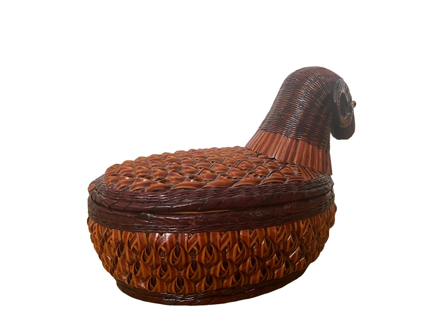 Woven Antique Ram Basket with Lid