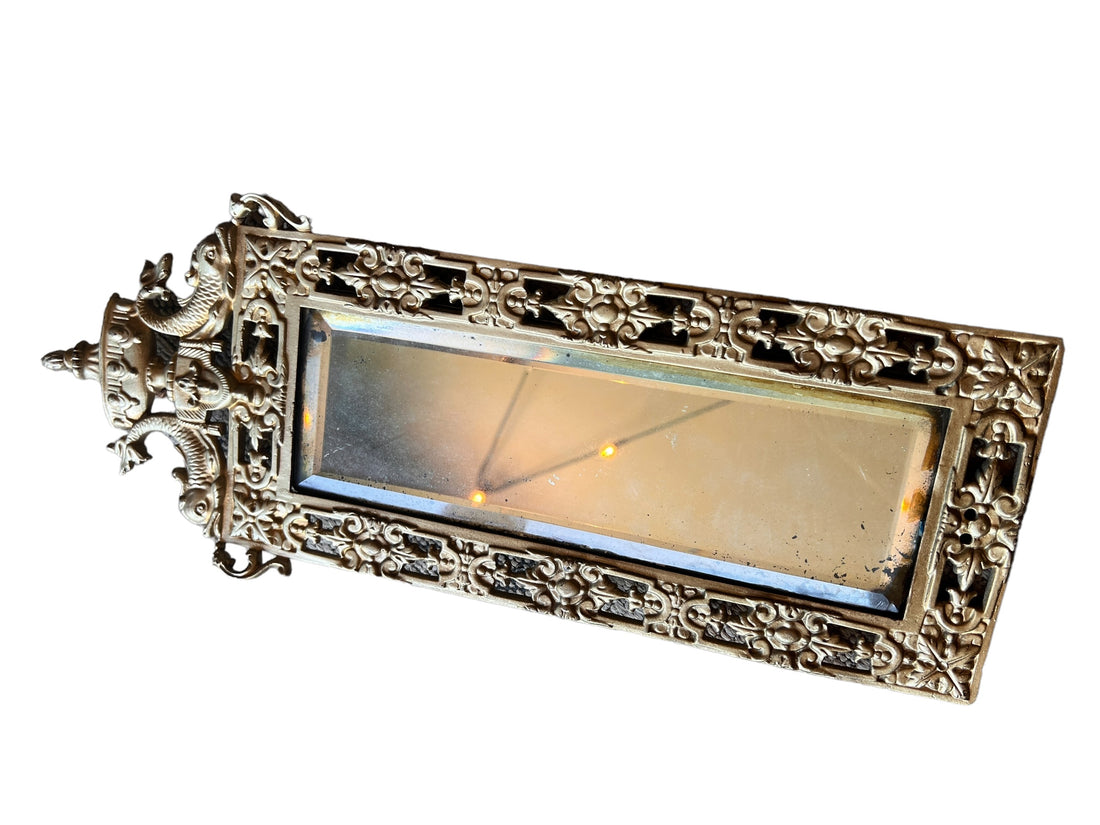 Art Deco European Mirror with Heavy Leaded Glass and Intricate Metal Frame