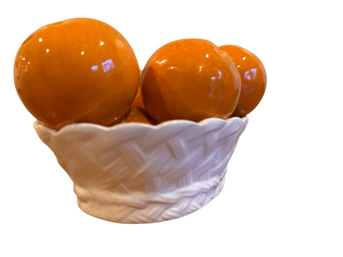 Italian Ceramic white Basket with Oranges Tangerines for I Magnin