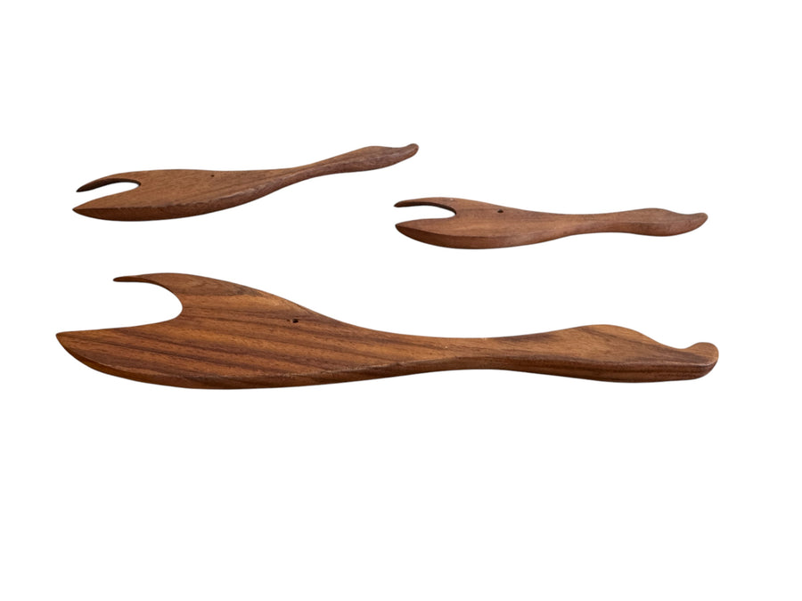 Mid-Century Set of Three Teak Wood Minimalist Bird Hanging Wall Art