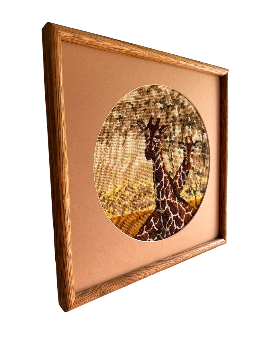 Vintage Framed Giraffe Needlepoint