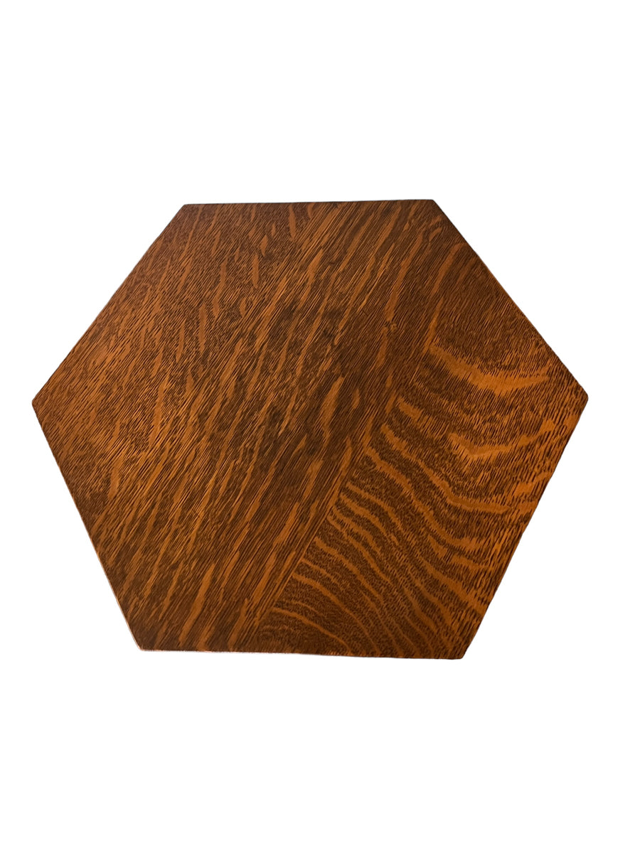 Hexagon Wood Table with Wood Cutouts around the Base