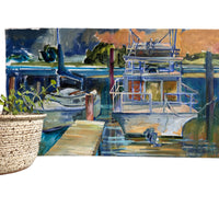 Blues boat dock Rectangular Canvas Painting Signed Martens K Sander