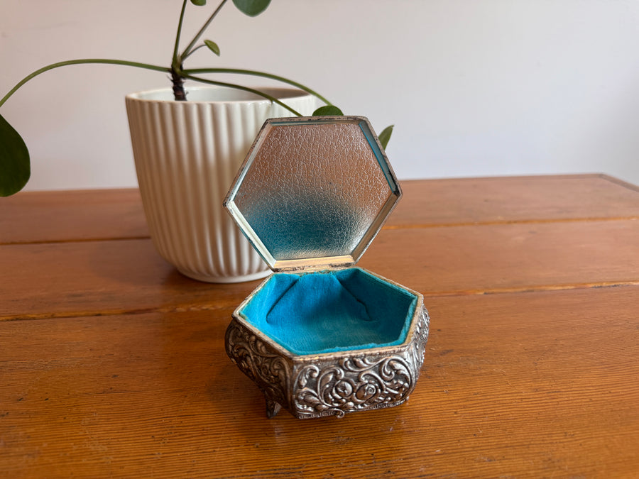 Trinket Box Mele Parrot Tile and Metal Vintage Jewelry Box