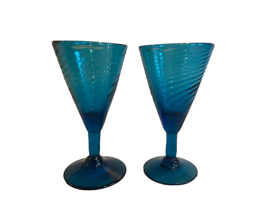 Hand Blown Blue Swirl Wine Cocktail Glasses