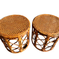 Vintage Tortoise Shell Bamboo and Cane Side Tables