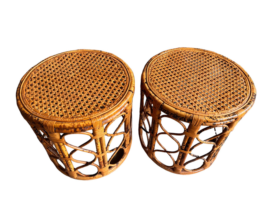 Vintage Tortoise Shell Bamboo and Cane Side Tables