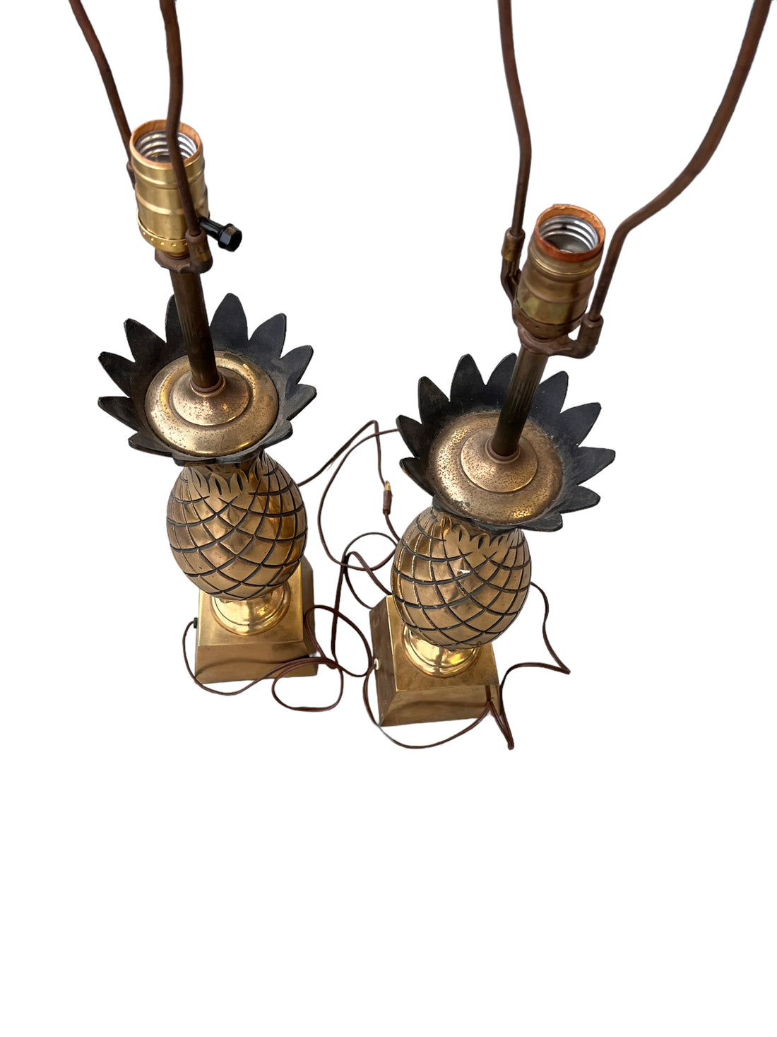 Set of 2 Tall Brass Pineapple Lamps Hollywood Regency