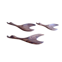 Mid-Century Set of Three Teak Wood Minimalist Bird Hanging Wall Art