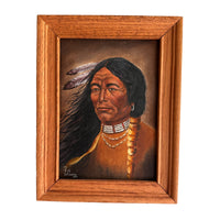 Pat Wilsky Signed Small Wooden Framed Native American Portrait on Canvas