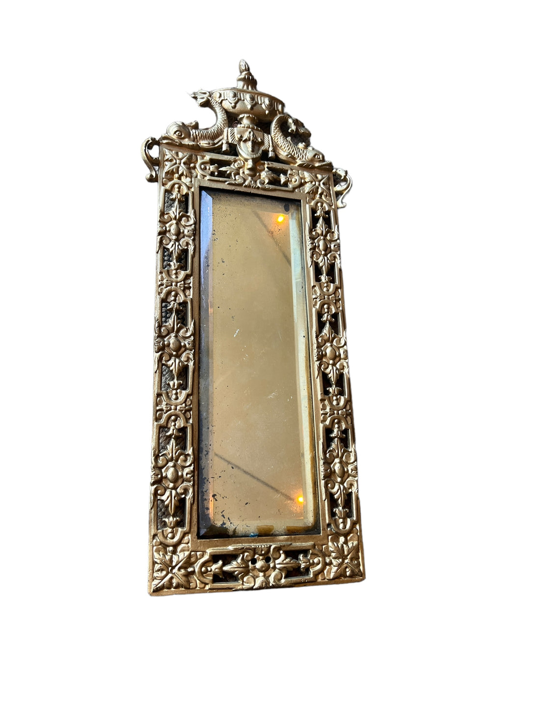 Art Deco European Mirror with Heavy Leaded Glass and Intricate Metal Frame