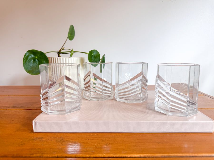 Plastic Dansk SKAL Diamond Tumblers Water Glasses Set of 4 Vintage Clear