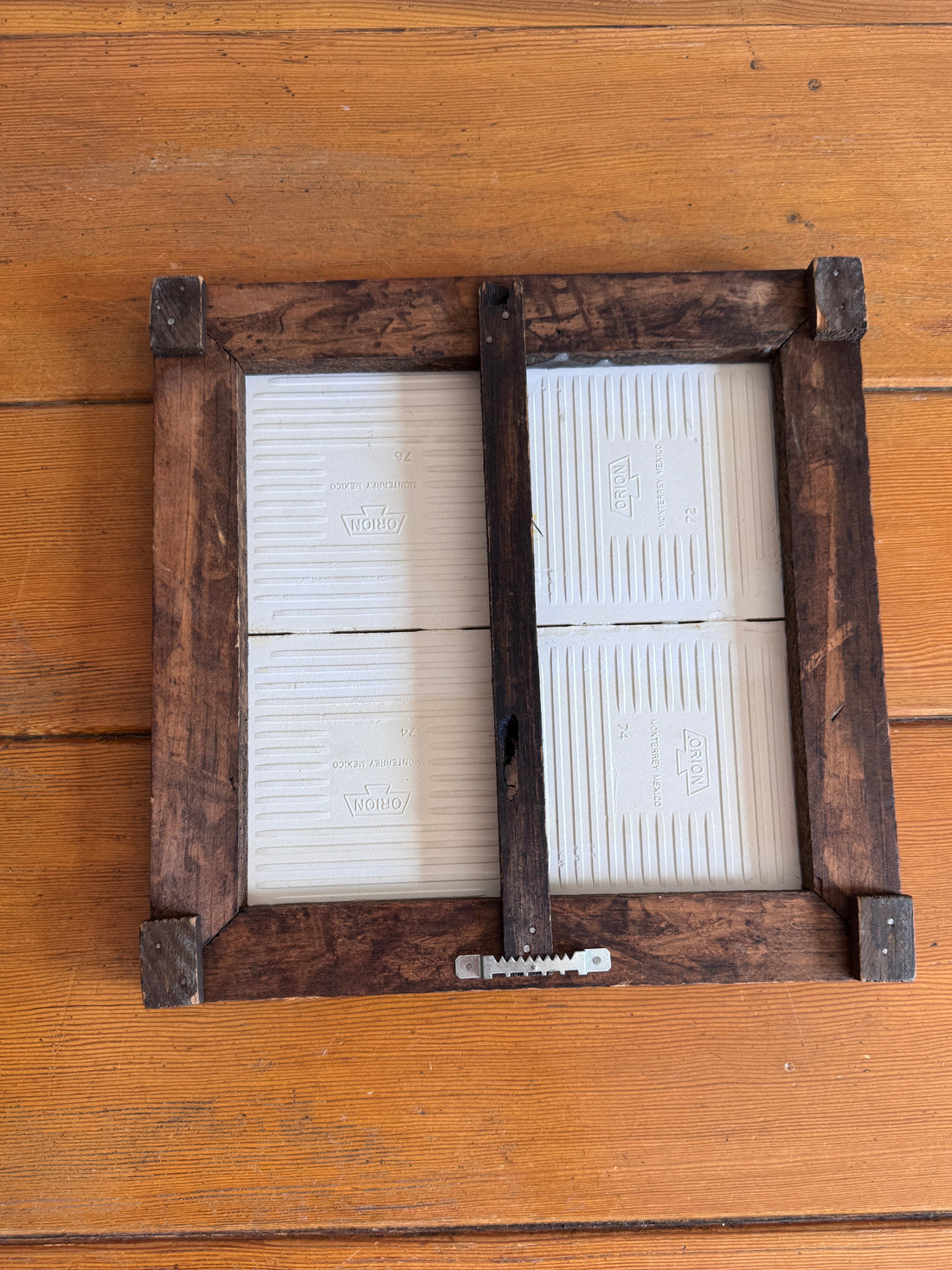 Carved wood and painted tile tray