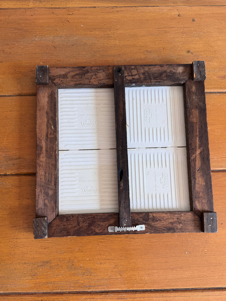 Carved wood and painted tile tray