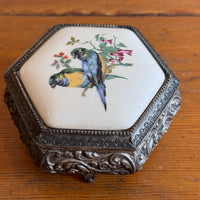 Trinket Box Mele Parrot Tile and Metal Vintage Jewelry Box