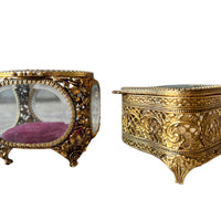 French Beveled Glass Jewelry Box with Velvet Lining 