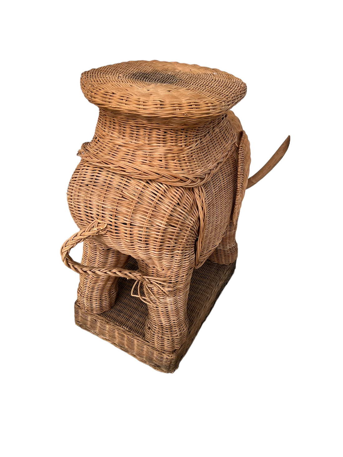 Woven Wicker Elephant Side Table Plant Stand Vintage