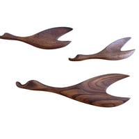 Mid-Century Set of Three Teak Wood Minimalist Bird Hanging Wall Art