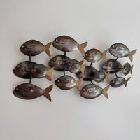 Midcentury School of Fish Metal Wall Art Brutalist Sculpture
