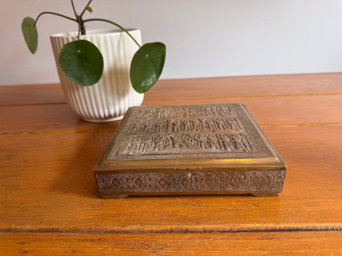 Brass Box vintage etched with Human Figures