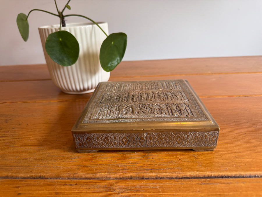 Brass Box vintage etched with Human Figures