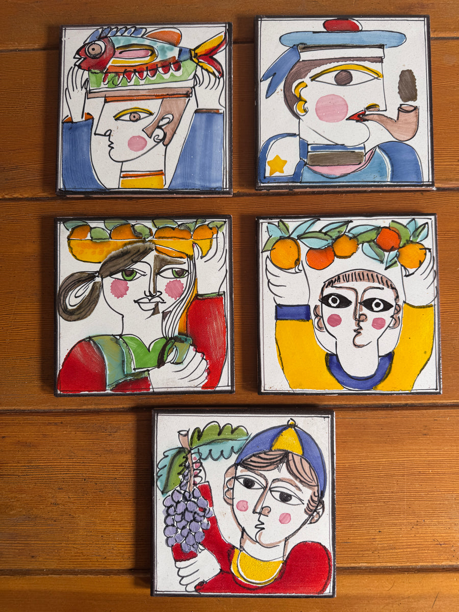 Giovanni DeSimone Ceramic Tiles Hand Painted Vintage 1960's Wall Art