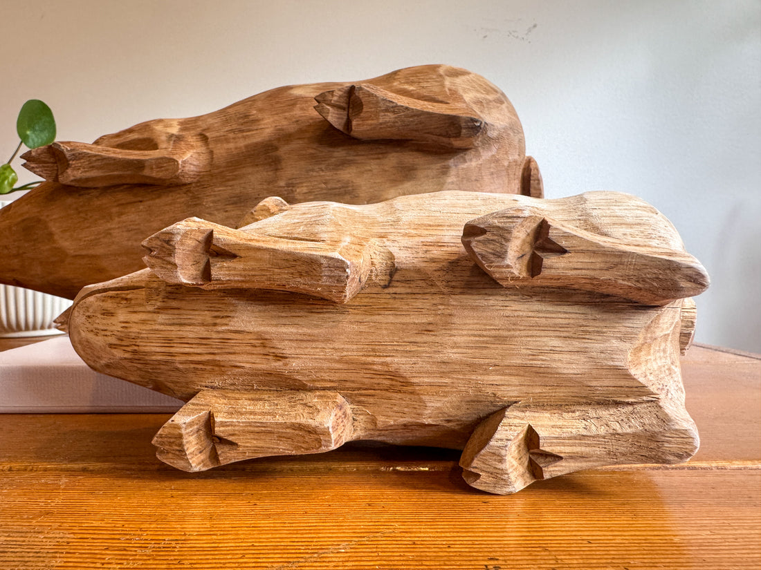 Carved Wood Pig Bowls Large and Small